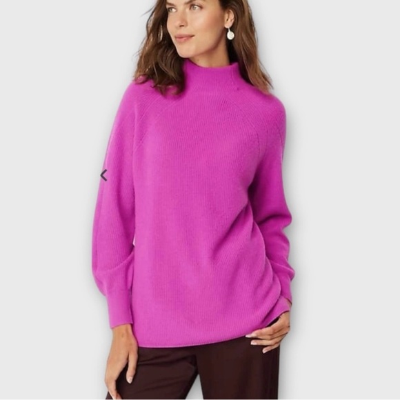 J.Jill 100% Cashmere Funnel Neck Sweater Bright Allium Size Petite Large - Picture 1 of 6